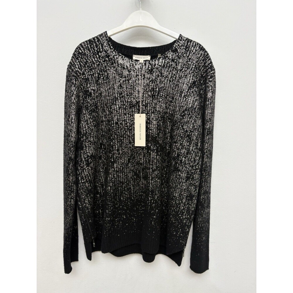 Rebecca Taylor Womens Size Med Black, Metallic Silver Lambswool Cashmere Sweater